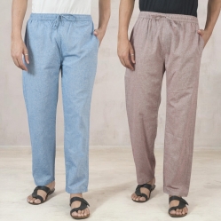 Combo of 2 Cotton Men Handloom Pant Denim and Purple-49300