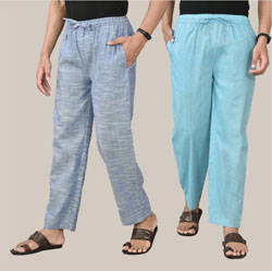 Combo of 2 Cotton Men Handloom Pant Denim and Sky Blue-36659