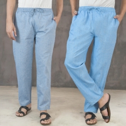 Combo of 2 Cotton Men Handloom Pant Denim and Sky Blue-49297