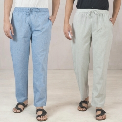 Combo of 2 Cotton Men Handloom Pant Denim and White-49296