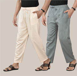 Combo of 2 Cotton Men Handloom Pant Gray and Beige-36586