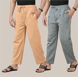 Combo of 2 Cotton Men Handloom Pant Gray and Beige-36601