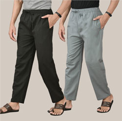 Combo of 2 Cotton Men Handloom Pant Gray and Black-36615