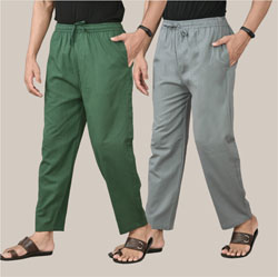 Combo of 2 Cotton Men Handloom Pant Gray and Bottle Green-36628