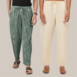 Combo of 2 Cotton Men Handloom Pant Gray and Cream-40070