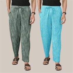 Combo of 2 Cotton Men Handloom Pant Gray and Cyan-40085