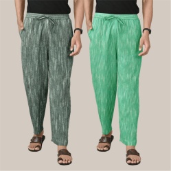 Combo of 2 Cotton Men Handloom Pant Gray and Green-40096