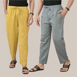 Combo of 2 Cotton Men Handloom Pant Gray and Lemon Yellow-36662