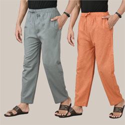 Combo of 2 Cotton Men Handloom Pant Gray and Mustard-36665