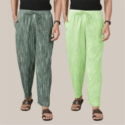 Combo of 2 Cotton Men Handloom Pant Gray and Parrot Green-40028