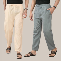 Combo of 2 Cotton Men Handloom Pant Gray and Pink-36668