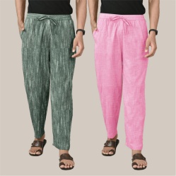 Combo of 2 Cotton Men Handloom Pant Gray and Pink-40015