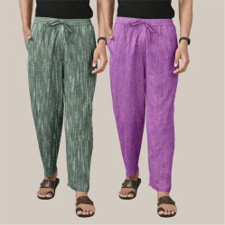 Combo of 2 Cotton Men Handloom Pant Gray and Purple-40078