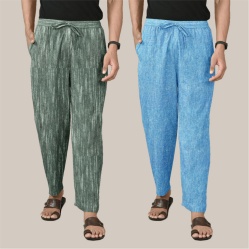 Combo of 2 Cotton Men Handloom Pant Gray and Sky Blue-40091
