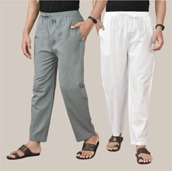 Combo of 2 Cotton Men Handloom Pant Gray and White-36671