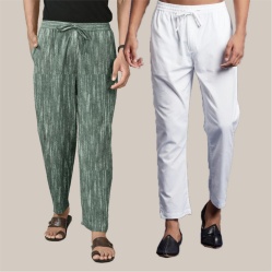 Combo of 2 Cotton Men Handloom Pant Gray and White-39970
