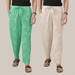 Combo of 2 Cotton Men Handloom Pant Green and Beige-39984