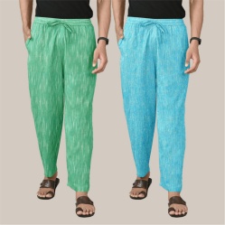 Combo of 2 Cotton Men Handloom Pant Green and Cyan-40083