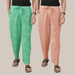 Combo of 2 Cotton Men Handloom Pant Green and Peach-40059