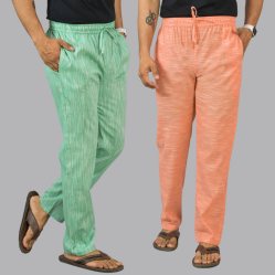 Combo of 2 Cotton Men Handloom Pant Green and Peach-44450