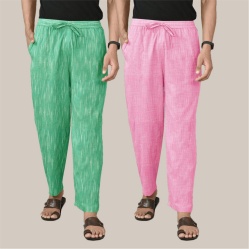 Combo of 2 Cotton Men Handloom Pant Green and Pink-40013