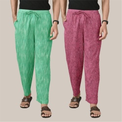 Combo of 2 Cotton Men Handloom Pant Green and Purple-40049
