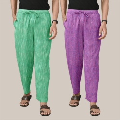 Combo of 2 Cotton Men Handloom Pant Green and Purple-40076