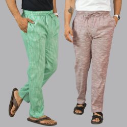 Combo of 2 Cotton Men Handloom Pant Green and Purple-44453