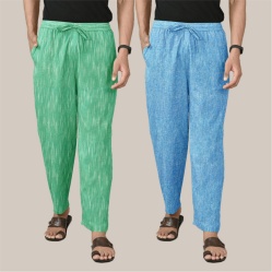 Combo of 2 Cotton Men Handloom Pant Green and Sky Blue-40089