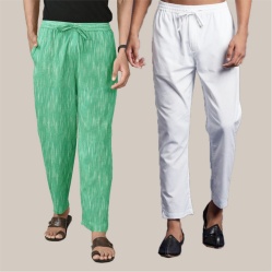 Combo of 2 Cotton Men Handloom Pant Green and White-39968