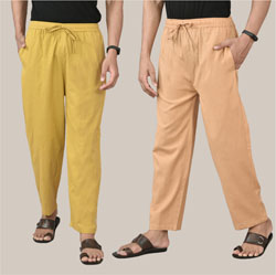 Combo of 2 Cotton Men Handloom Pant Lemon Yellow and Beige-36602