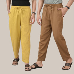 Combo of 2 Cotton Men Handloom Pant Lemon Yellow and Brown-36641