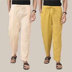 Combo of 2 Cotton Men Handloom Pant Lemon Yellow and Pink-36677