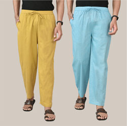 Combo of 2 Cotton Men Handloom Pant Lemon Yellow and Sky Blue-36678