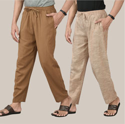 Combo of 2 Cotton Men Handloom Pant Light Beige and Brown-36642