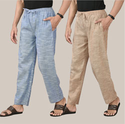 Combo of 2 Cotton Men Handloom Pant Light Beige and Denim-36653