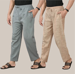 Combo of 2 Cotton Men Handloom Pant Light Beige and Gray-36663