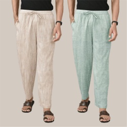 Combo of 2 Cotton Men Handloom Pant Light Gray and Beige-39985