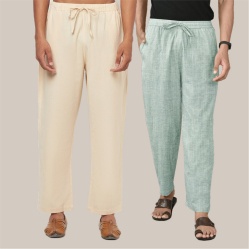Combo of 2 Cotton Men Handloom Pant Light Gray and Cream-40069