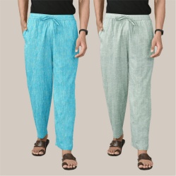 Combo of 2 Cotton Men Handloom Pant Light Gray and Cyan-40084