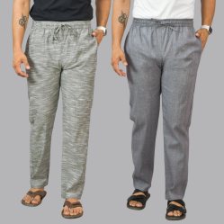 Combo of 2 Cotton Men Handloom Pant Light Gray and Dark Gray-44443