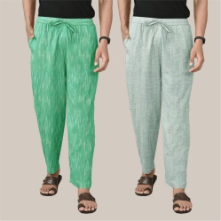 Combo of 2 Cotton Men Handloom Pant Light Gray and Green-40095