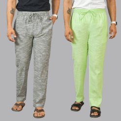 Combo of 2 Cotton Men Handloom Pant Light Gray and Mint Green-44440