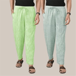 Combo of 2 Cotton Men Handloom Pant Light Gray and Parrot Green-40027