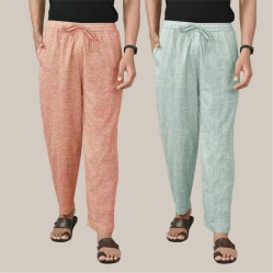Combo of 2 Cotton Men Handloom Pant Light Gray and Peach-40060