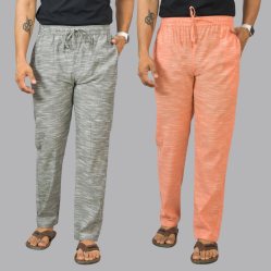 Combo of 2 Cotton Men Handloom Pant Light Gray and Peach-44439