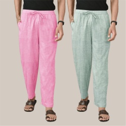 Combo of 2 Cotton Men Handloom Pant Light Gray and Pink-40014