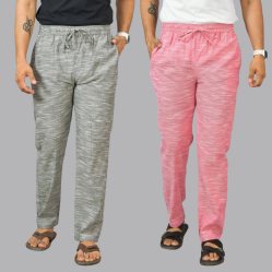 Combo of 2 Cotton Men Handloom Pant Light Gray and Pink-44441