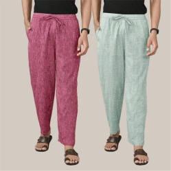 Combo of 2 Cotton Men Handloom Pant Light Gray and Purple-40050