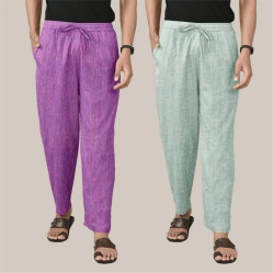 Combo of 2 Cotton Men Handloom Pant Light Gray and Purple-40077